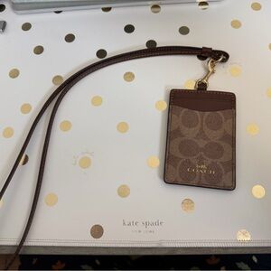 Coach Signature Brown and Tan Lanyard